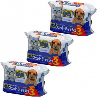 Iris Ohyama เนื้อเยื่อเปียกหนา (ผลิตในประเทศญี่ปุ่นพร้อมสารต้านแบคทีเรีย / ระงับกลิ่นกายซิลเวอร์ไอออน) สำหรับสัตว์เลี้ยง (80 ชิ้น x 3P)