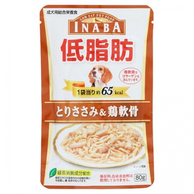 อาหารสุนัข อินาบะ อาหารสุนัข เนื้อสันในไก่และกระดูกอ่อนในเยลลี่ 80กรัม